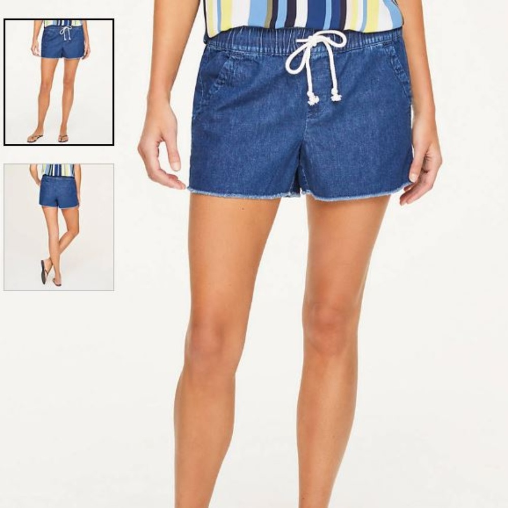 Drawstring Denim Shorts in Authentic Dark Wash, XS